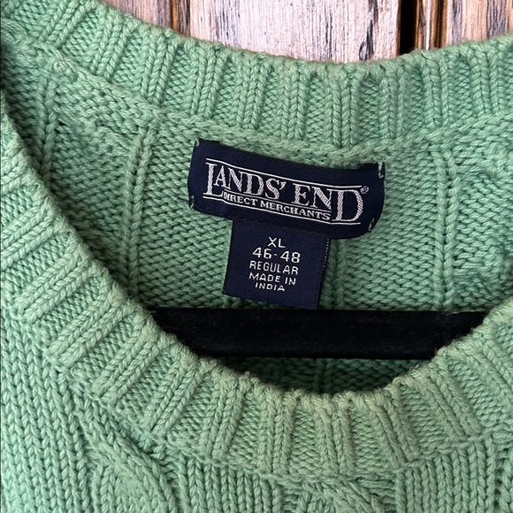 Lands End Cable Knit Sweater Mens XL Green Fisherman Cotton Preppy - Picture 3 of 6